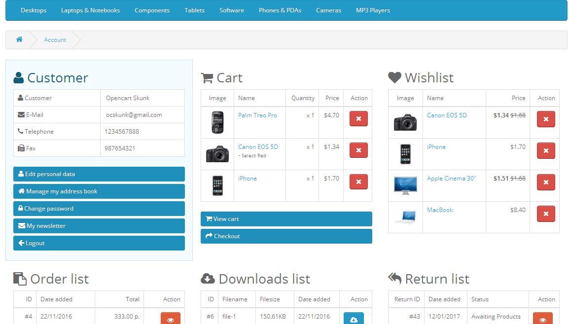 Account simple. OPENCART личный кабинет. Account Page.