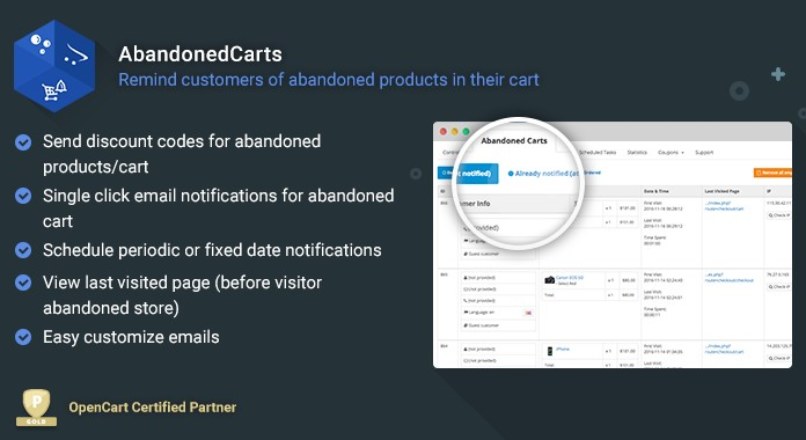 AbandonedCarts 5.5 (null) for OpenCart 2.x, 3.0 (beta)