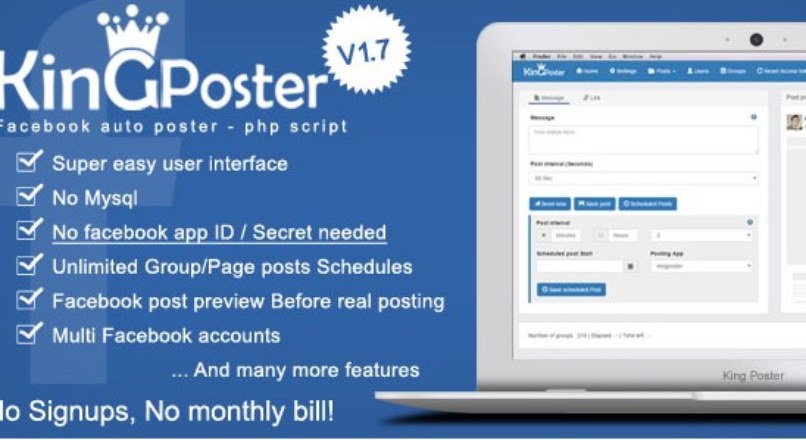 King poster | Facebook multi Group / Page auto post — PHP script v.1.7.9