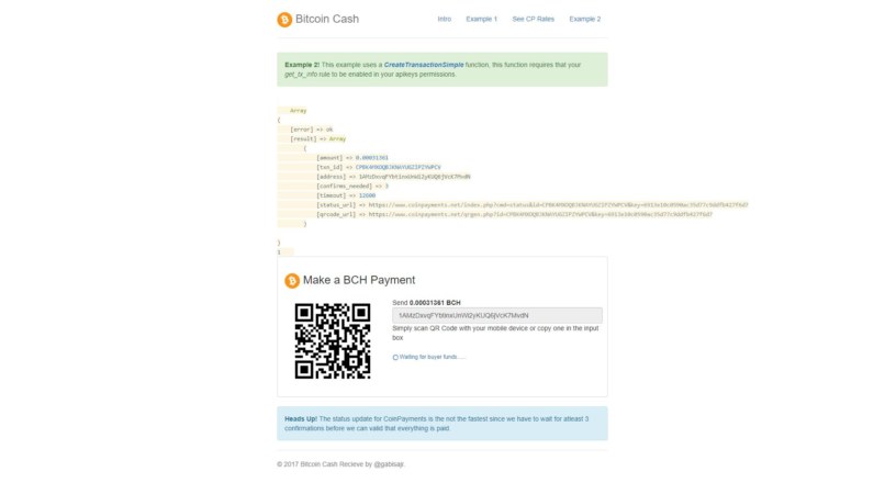 Bitcoin Cash Receive Payments — CoinPayments API