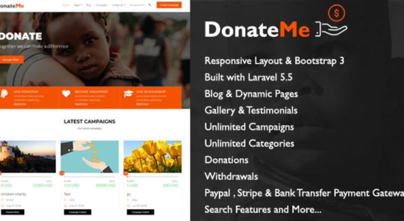 DonateMe — Crowdfunding Laravel Script