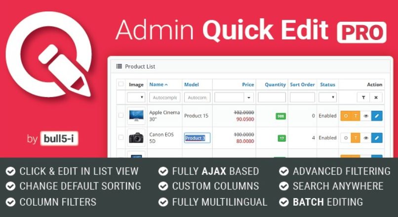 Admin Quick Edit PRO 6.0.0 Opencart 3