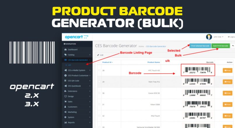 Product barcode generator (bulk) / Генератор штрих-кодов Opencart