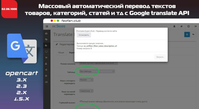 Массовый автоматический перевод текстов, товаров, категорий, статей и тд с Google translate API v02.06.1000