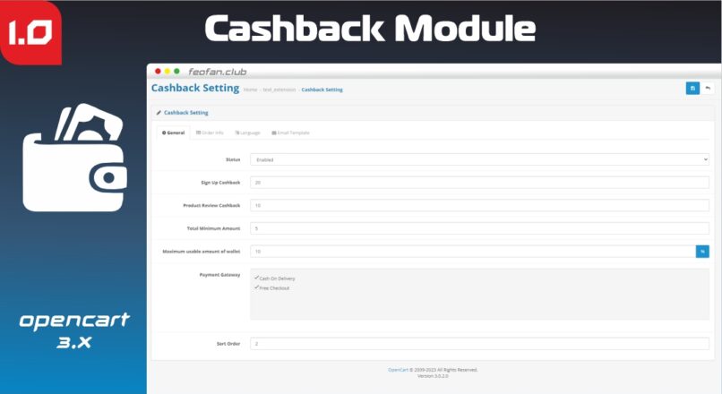 Cashback Module Кэшбэк Opencart 3.x
